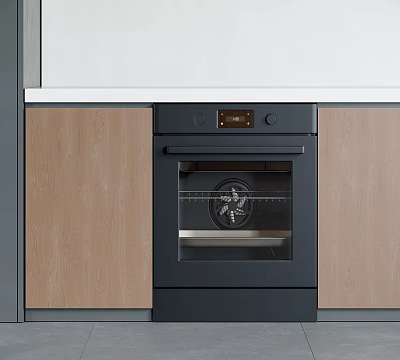 Built in Oven as Modern Kitchen Appliance with Wooden Cabinets and White Countertop 3d model
