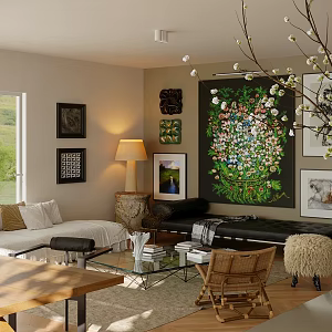 Quiet Ancient Style Living Room Without Main Lamp Living Room New Chinese Style Living Room Fabric Sofa Coffee Table Combination Leisure Chair Ancient Style Ornaments Combination Table Lamp 3d model