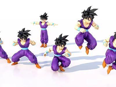 Multiple Game and Movie Characters With Black Hair Purple Outfit Various Action Poses 3d model