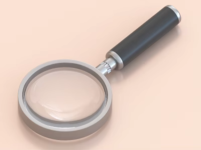 Handheld Magnifying Glass with Metal Frame Black Handle and Silver Connector for Daily Use 3d model