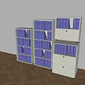 White Office File Cabinets With Multiple Drawers Holding Purple Folders 3d model