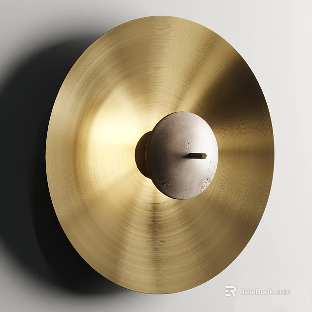Modern Golden Wall Light with Circular Brushed Metallic Surface and Matte Center 3d model 