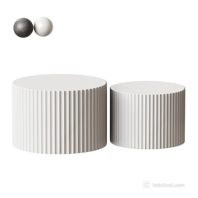 Two Modern Round White Coffee Tables With Striped Texture For Living Room 3d model 