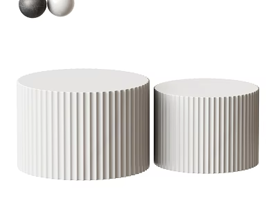 Two Modern Round White Coffee Tables With Striped Texture For Living Room 3d model