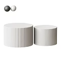 Two Modern Round White Coffee Tables With Striped Texture For Living Room