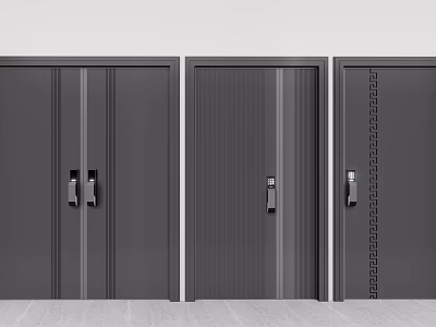 Modern Security Doors With Three Different Designs And Metal Textured Surfaces 3d model