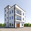 Single Family Detached Villa With White Exterior Multi Story Balconies Brown Door And Green Trees