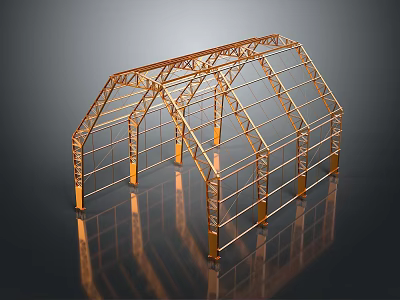 Golden Steel Frame Structure With Support Design And Glossy Surface Reflection 3d model
