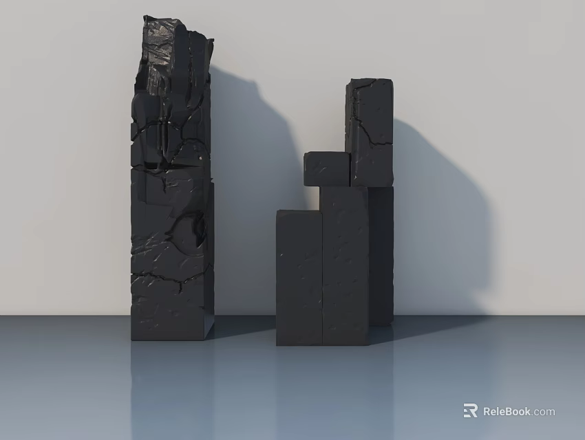 Black Swing Door With Cracked Texture Design In Modern Interior Space 3d model