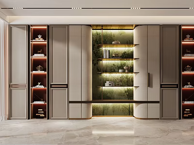Luxurious Contemporary Decorative Cabinet With Display Shelves Glass Doors And Built in Lighting 3d model