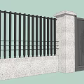 Modern Entrance Gate With Black Metal Fence And Stone Pillars Circular Design