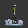 Decorative Antelope Figurine With Horns Black Yellow Spotted Body On Blue Icy Base