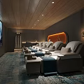 Luxurious SPA Sauna Interior With Wooden Ceiling Massage Chairs And Ambient Lighting