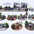 Outdoor Table And Chair Sets With Umbrella Plants And Wooden Deck Arrangements