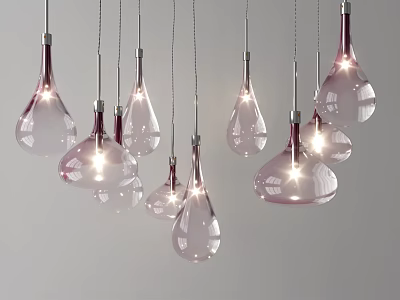 Water Drop Shaped Pendant Lights With Transparent Purple Gradient Glass Design 3d model