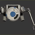 Detailed Blue And White Humanoid Robot With Mechanical Limbs Standing In Dark Background