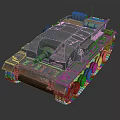Weathered Military Vehicle With Tracked Wheels Turret Green Cylindrical Objects And White Insignia