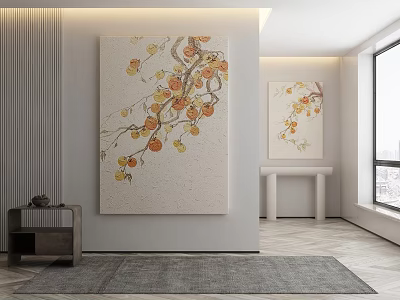 Modern Botanical Paintings of Persimmon Branches for Living Room Wall Decor 3d model
