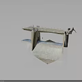 Water Dam Spillway Structure With Concrete Piers Sloped Ramp And Metal Railings