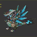 Detailed Mechanical Blue Dragon 3D Model With Robotic Wings Claws And Blade Structures 3d model