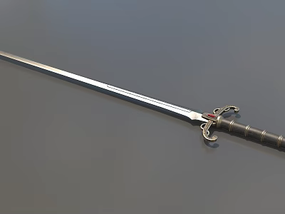 Medieval Steel Sword Weapon With Silver Blade Black Grip And Ornate Hilt 3d model