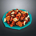Mixed Nuts Assorted Healthy Snack With Walnuts Almonds Cashews And Raisins On Blue Plate