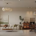 Modern Living and Dining Room Interior With Large TV Coffee Table Pendant Lights Decorative Plants