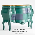 Elegant Green Dresser With Carved Details Gold Top And Drawers Design