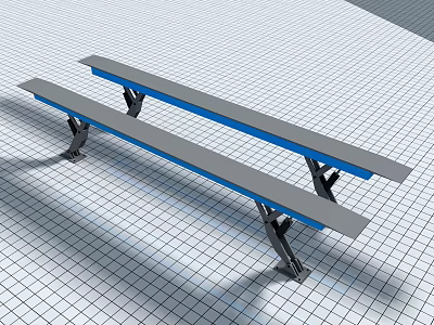 Two Long Strip Metal Industrial Equipment Workbench With Blue Stripe And Support Bracket 3d model