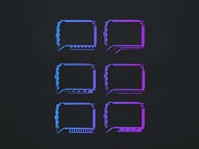 Modern Geometric Sculpture Carving With Blue Purple Gradient And Grid Arrangement On Black Background 3d model