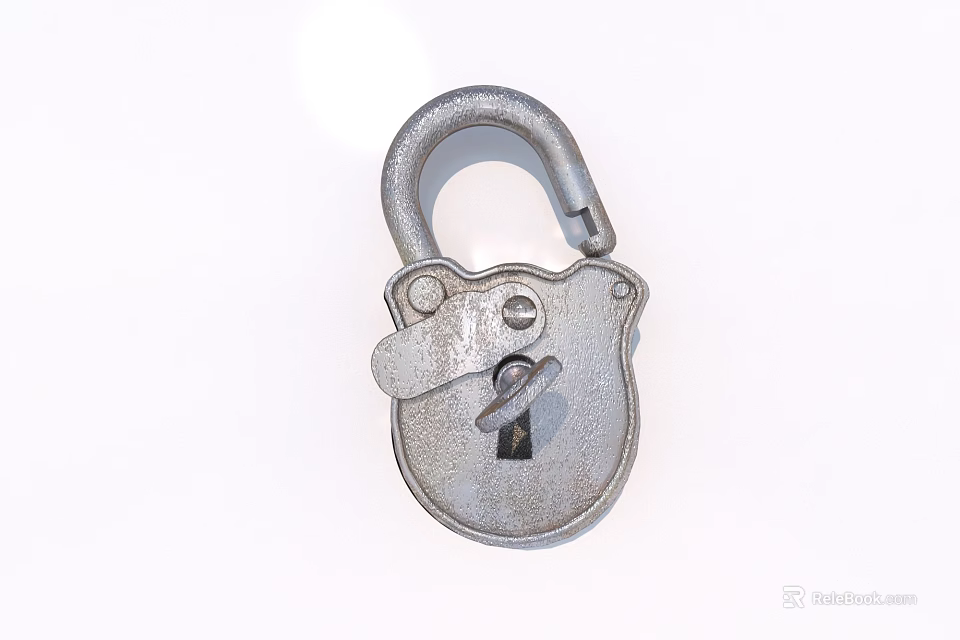 Vintage Silver Padlock Pendant With Worn Design And Keyhole On White Background 3d model 
