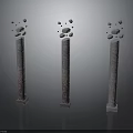Three Ancient Stone Columns Architecture Structure With Scattered Stones On Their Tops