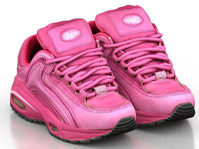 Pink Women's Sneakers with Air Cushion Sole and Lace Up Design 3d model