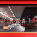 Contemporary Storefront Reception Design With Red Black Color And Modern Lighting Elements 3d model