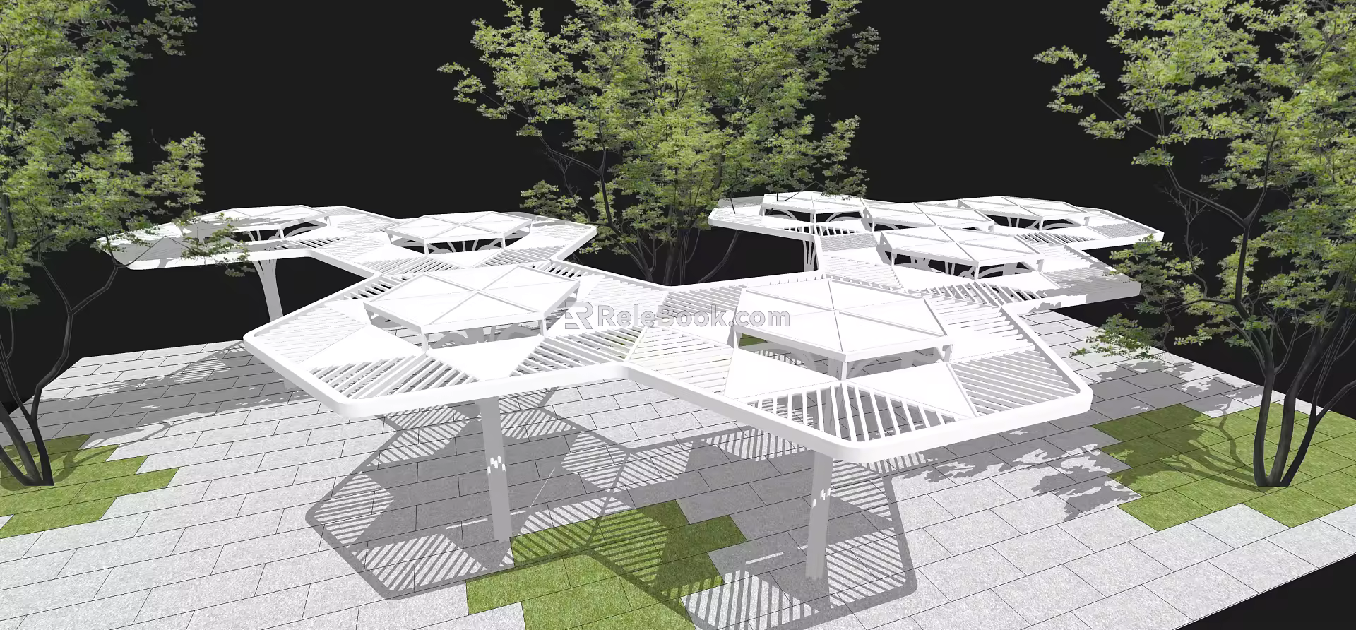 Modern gallery wide view gallery park canopy landscape sketch 3d model