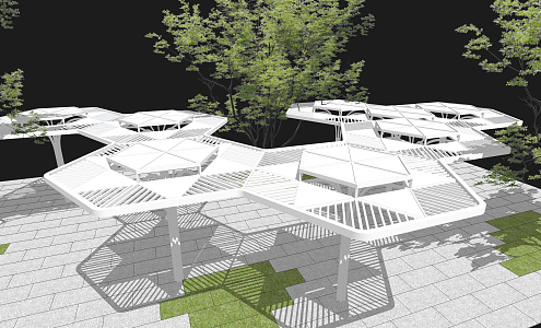 Modern gallery wide view gallery park canopy landscape sketch 3d model