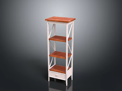 Wooden Storage Shelf With White Frame Multiple Tiers And Bottom Drawer 3d model