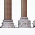 Various Wooden Columns With Carved Stone Bases And Decorative Patterns 3d model
