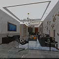 Modern Luxury Open Living And Dining Room With Marble Walls Comfortable Furniture And Elegant Lighting