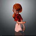 Red Haired Girl Character With Red Plaid Shirt And White Skirt On Gray Background