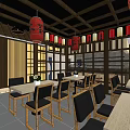 Traditional Chinese Restaurant Interior With Wooden Structure Red Lanterns Dining Tables And Chairs