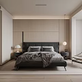 Modern Bedroom Interior Design With Wooden Wall Paneling Black Headboard Gray Bedding And Accent Chair