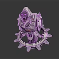 Mechanical Creature Character Standing On Gear Shaped Metallic Base With Armor