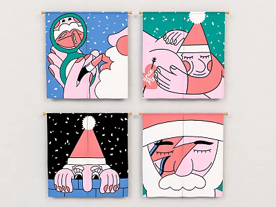 Christmas Themed Decorative Banners With Various Santa Claus Patterns And Snowflake Details 3d model