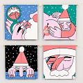 Christmas Themed Decorative Banners With Various Santa Claus Patterns And Snowflake Details