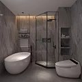 Modern Luxury Gray Marble Bathroom With Freestanding Bathtub Smart Toilet And Glass Shower Enclosure