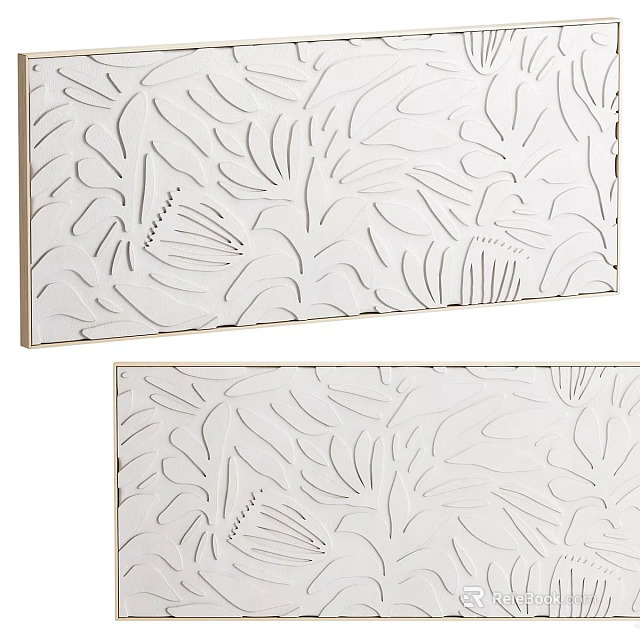 White Carved Photo Frame With Floral Pattern And Textured Design 3d model 