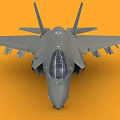 Gray Fighter Jet Aircraft With Cockpit Wings Landing Gear And Orange Background