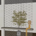 Modern Glass Brick Partition With Golden Accents And Greenery Reflection