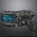 Sci Fi Speed Gun Featuring Metallic Casing Mechanical Details And Blue Digital Speed
